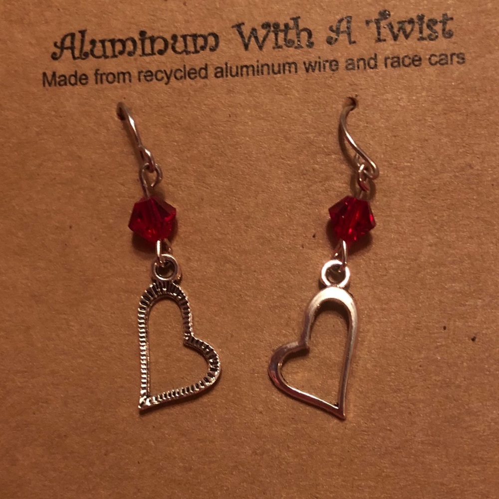 Handmade red heart earrings